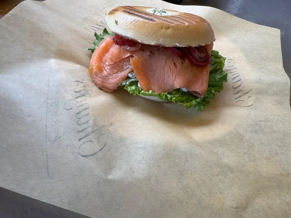 Salmon cream cheese bagel
